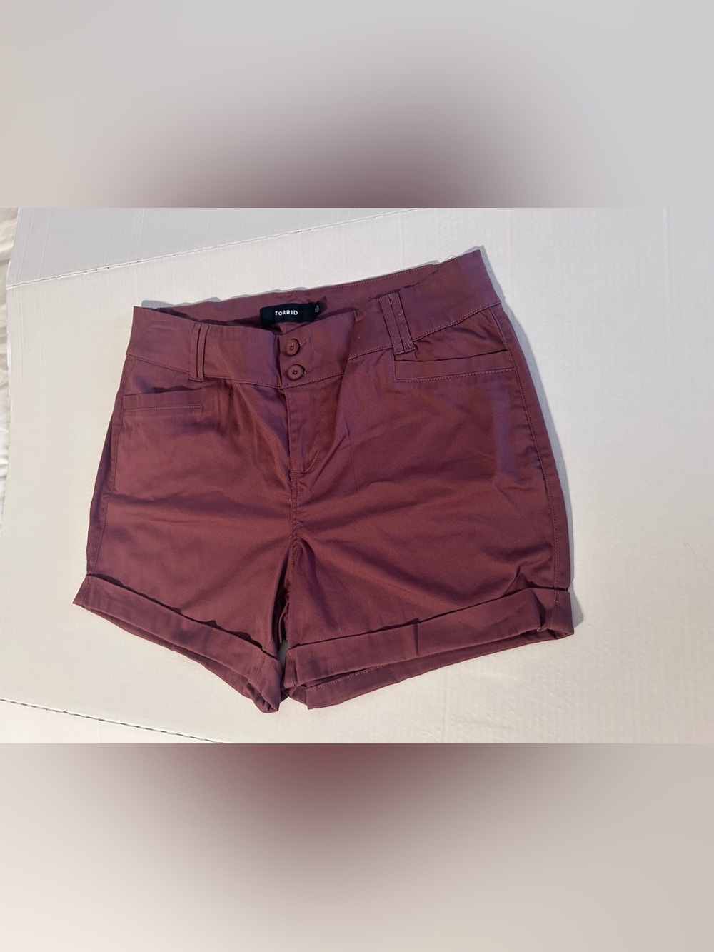 Torrid Shorts Size 14 Purple/ Burgundy Rolled Cuff . Slightl Stretchy 98% Cotton